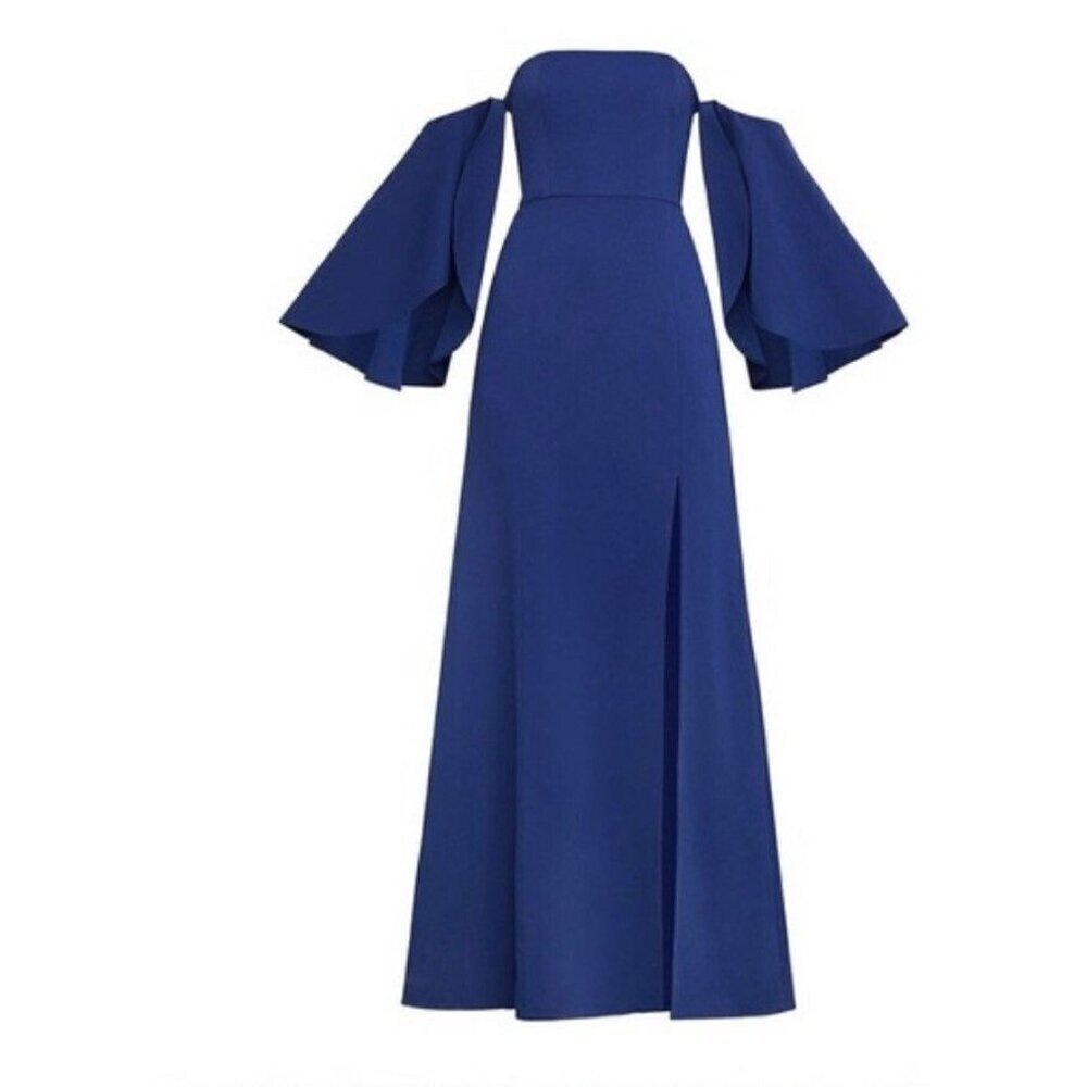NWT BCBG MAXAZRIA Maxi Dress Gown Size 2 Simone Front Slit Crepe Off Shoulder